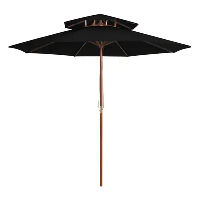 vidaXL Double Decker Parasol with Wooden Pole Outdoor Umbrella Canopy Black