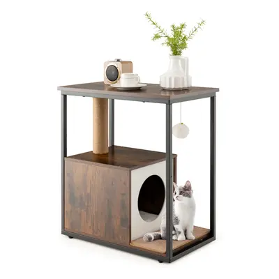 Cat House Side Table Kitten Cat Cabinet End Table with Cat Condo