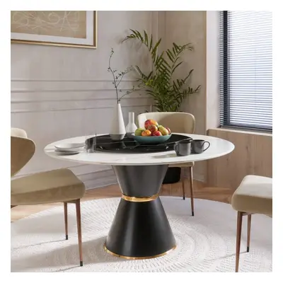 Caceres 135cm Round Stone Dining Table With Black And Gold Carbon Base