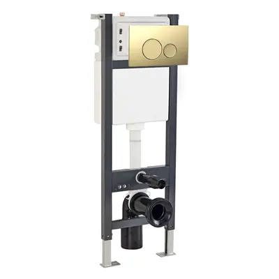 Nes Home Wall Hung Toilet Cistern Frame with Brushed Brass Round Button Flush Plate