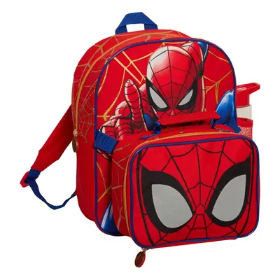 (One Size) Spiderman Backpack With Cool Lunch Bag Water Bottle School Matching Piece Set