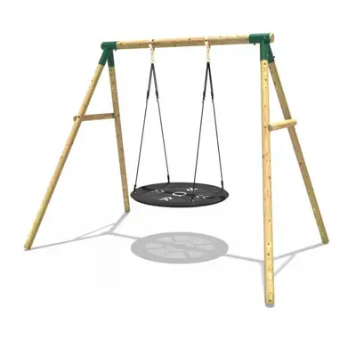 Rebo Wooden Garden Swing Set with Large Round Net Swing Seat - Mercury Green