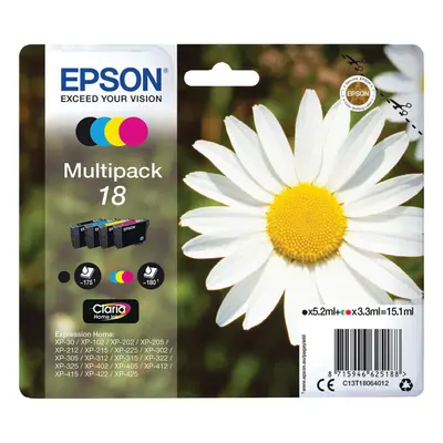 Epson Black Cyan Magenta Yellow Ink Cartridge Pack of C13T18064012 EP62518