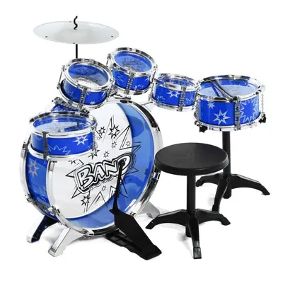 (Blue) 16x Kids Junior Drum Kit Music Set Children Mini Big Band Jazz Musical Play Toy