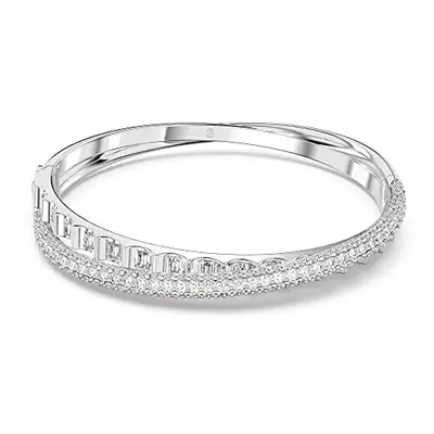 Swarovski Rota Double Bangle Bracelet, White Baguette-Cut and Pav? Crystals and Rhodium Plated, 