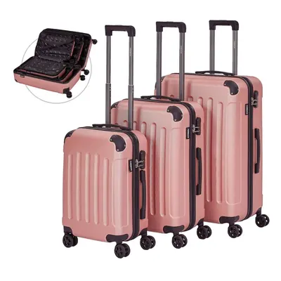 AREBOS Travel Suitcase Set Hard Case Trolley Suitcase Set S-M-L Set Rose gold