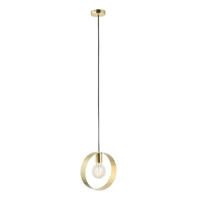 Hanging Ceiling Pendant Light Brushed Brass Hoop Shade Industrial Chic Lamp