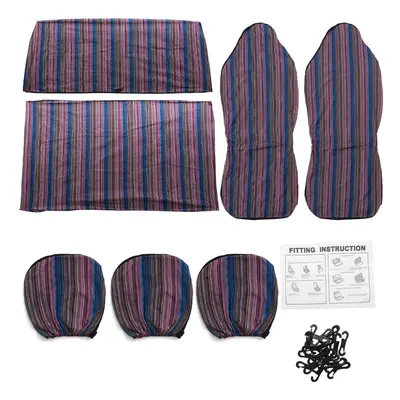 (Purple) 7pcs Seaters Car Seat Covers Protector Cushion Front Rear Linen for Universal Car SUV T