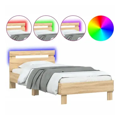 (sonoma oak, x cm) vidaXL Bed Frame with Headboard and LED Bed Base Bedstead Matress Foundation