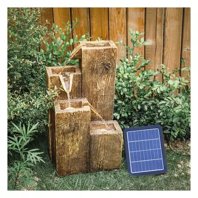 (Solar Wood effect 27*28*48cm) 220v Garden Patio Water Feature Cascading Water Fountain w Pump