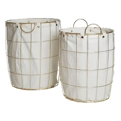 Round Gold Wire Laundry Baskets, Set Of