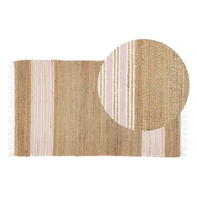 Jute Area Rug x cm Beige and Pastel Pink MIRZA