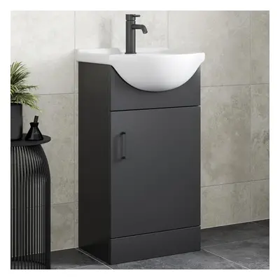 Alpine Black Freestanding Cloakroom Vanity Unit with Basin - 450mm