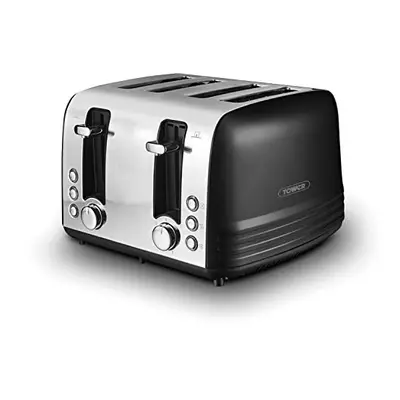 Tower, T20081BLK, Ash 4-Slice Toaster with Dual Controls, Defrost/Reheat/Cancel, 1850W, Black & 