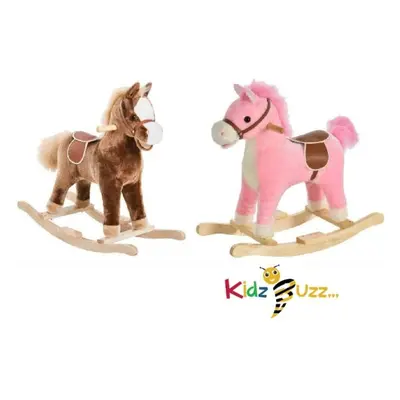 (Brown) Kids Plush Ride-On Rocking Horse Toy Rocker