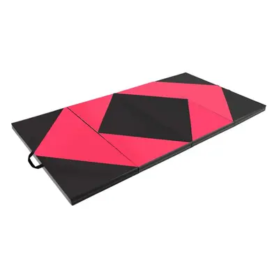 (Black&Pink) 8FT Foldable Gym Mat: Thick Foam, Soft PU Leather