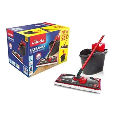 Vileda UltraMax Power 2-in-1 Complete Set of Flat Microfibre Mop + Bucket with Wringer