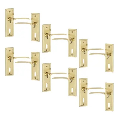 (6x Polished Brass Keyhole) Como Dual Metal Lever Door Handles Set of 4/6