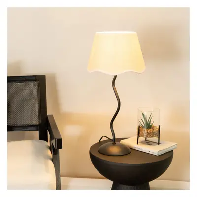 ValueLights Wiggle Black Linen Scallop White Trim Tapered Table Lamp