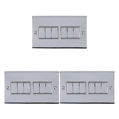 3 PACK Gang Metal Multi Light Switch POLISHED CHROME Way 10A GREY Trim