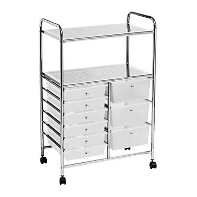 Trolley with Wheels, Shelf/9 Drawers-White, Chrome, Plastic, PP-Polypropylene, x x cm