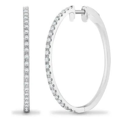 Jewelco London Solid 18ct White Gold Pave Set Round G SI1 0.48ct Diamond Eternity Huggie Hoop Ea