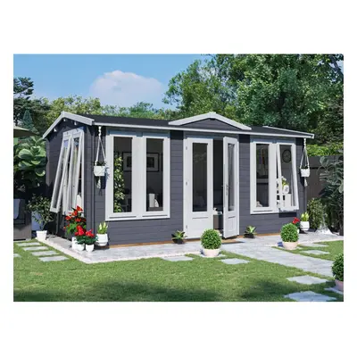 Dunster House Log Cabin Summer House 5m x 4m DIY Outdoor Building Shed GhostFlower 34mm