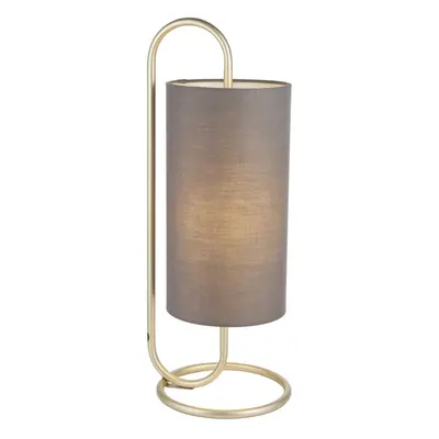 Modern Antique Brass Oval Table Lamp Desk Light & Grey Fabric Cylinder Shade