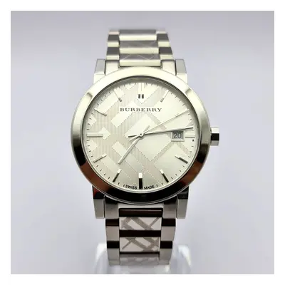 NEW GENUINE BURBERRY BU9037 SILVER THE CITY ENGRAVED UNISEX WATCH