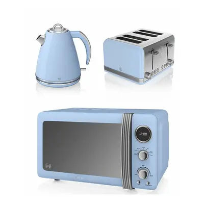 BLUE Retro Stylish Digital 20L Microwave, 1.5 Litre JUG Kettle & Slice Toaster Set