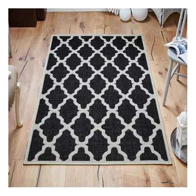 (Trellis - Black, x cm) Non Slip Outdoor/Indoor Flatweave Rugs Patio garden Small Extra Large Ma