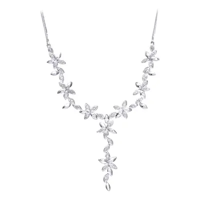 Jewelco London 9ct White Gold Round 22pts Diamond Flower Lavalier Necklace inch 46cm - PNEAXL016