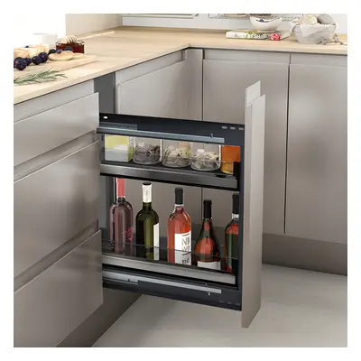 (20cm W x 47cm D x 58cm H) 2-Tier Kitchen Pull Out Glass Shelf for Cabinet