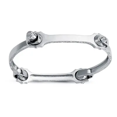 Jewelco London Rhodium Plated Sterling Silver Spanner & Socket Bangle Bracelet 4mm - ABG061