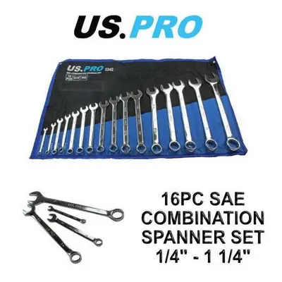 US PRO Tools 16PC SAE Combination Spanner Set 1/4" - 1/4"