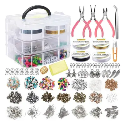 1171Pcs Jewelry Making Tools Beads DIY Bracelet Earring Accessories w/ Layers Jewelry Box