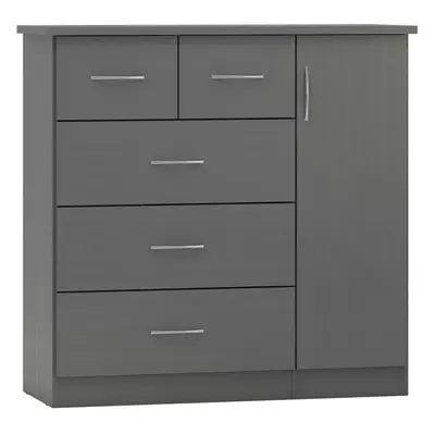 Nevada Door Drawer Low Wardrobe Grey Gloss and Oak Effect