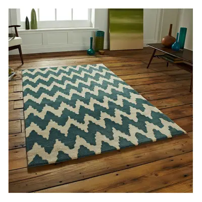 (Teal/Beige, x Cm) Think Rugs Hong Kong HK-867 Hand Tufted Rug