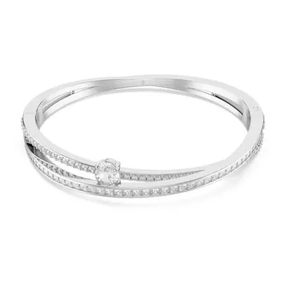 Hyperbola Rhodium Plated White Mixed Cuts Crystal Bangle - Size