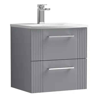 Retro Drawer Wall Hung Vanity Unit with Curved Tap Hole Ceramic Basin - 500mm - Satin Grey - Bal