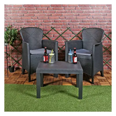 3pc Outdoor Garden Furniture Cushioned Black Table Chair Set