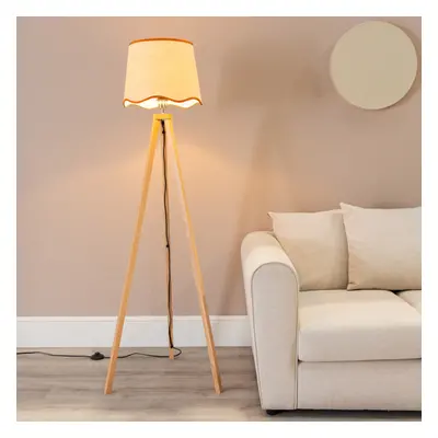 ValueLights Barbro Scallop Rust Edge Shade Wooden Floor Lamp & Bulb