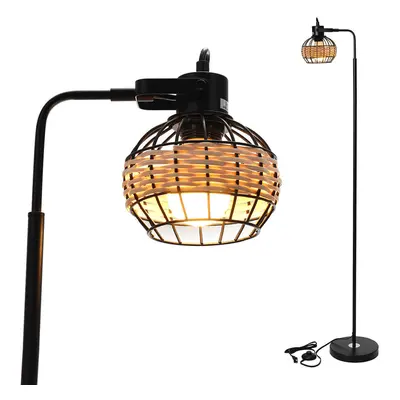 (EU Plug) Rattan Hollow Cage Design Floor Lamp Modern & Rustic Style Living Room Bedroom