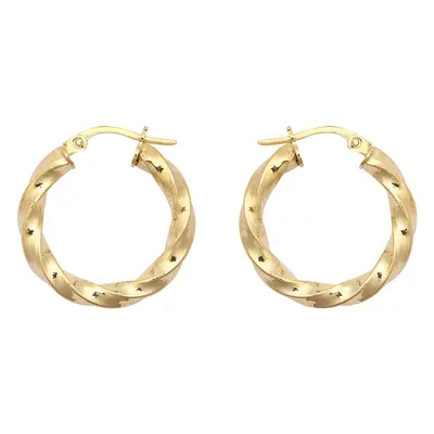 Jewelco London Ladies 9ct Yellow Gold Square Tube Ribbon Liquorice Twist 3mm Hoop Earrings 21mm 