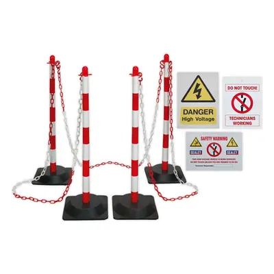 Technicians Exclusion Zone Kit - 25m Red & White Post Chain Kit - Warning Signs