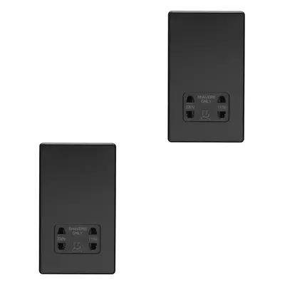 2 PACK 230V 115V Twin Shaver Socket Wall Plate SCREWLESS MATT BLACK Bathroom