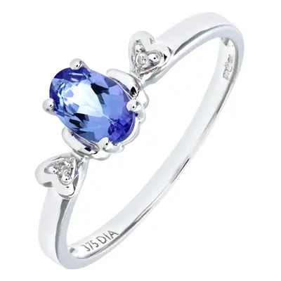 (N) Jewelco London 9ct White Gold Tanzanite Ring With Diamond Set Heart Shoulders