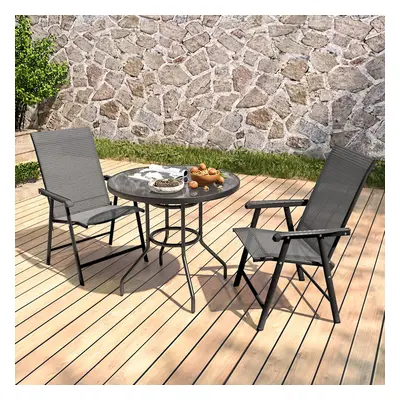 Set of Foldable Chairs & Tempered Glass Garden Table with Parasol Hole