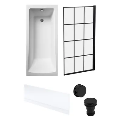 Square Single Ended Bath, Framed Screen, Front Panel, Black Waste -1700x700mm