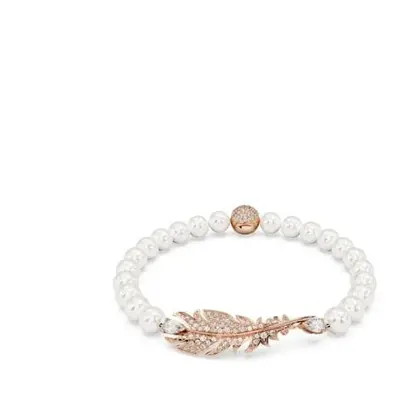 Swarovski Nice White Rose Gold-tone Plated Feather Bracelet - Size